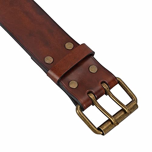 Leather Men Tool Belt -Adjustable Double Prong Buckle 2" Wide for Workshop