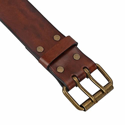 Leather Men Tool Belt -Adjustable Double Prong Buckle 2" Wide for Workshop