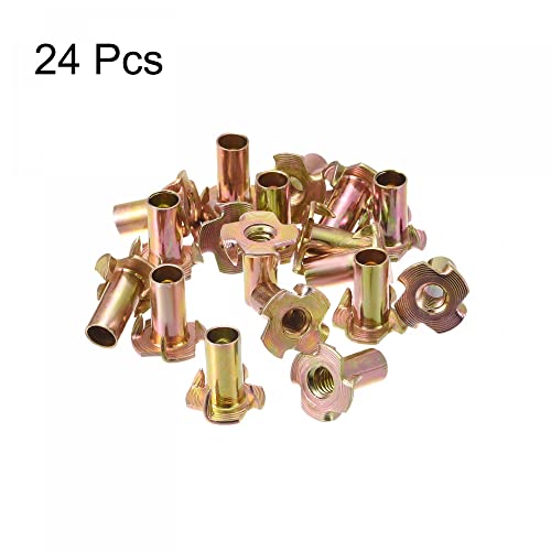 uxcell M6x18mm T-Nuts 4 Pronged Tee Nut Carbon Steel Threaded Inserts for Wood 24pcs - size: M6x18mm