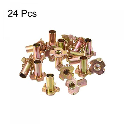 uxcell M6x18mm T-Nuts 4 Pronged Tee Nut Carbon Steel Threaded Inserts for Wood 24pcs - size: M6x18mm