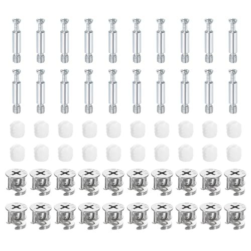 uxcell 30Set 15x14mm Furniture Cam Lock Fitting with 5.8x32mm Dowel Fasteners, 3-in-1 Metal Furniture Board Connecting Screws Bolts Assortment Kit for Cabinets Chairs Drawer - size: 5.8 x 32mm