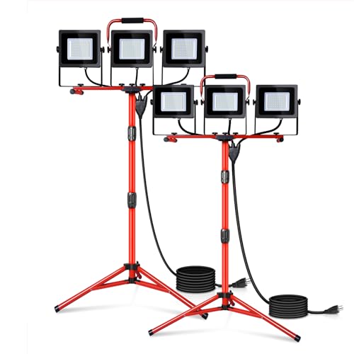 Juyace 2 Pack 150W LED Work Light with Tripod Stand,Dual Head Flood Light