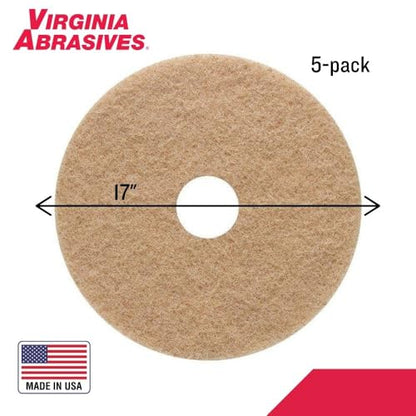Tan Floor Maintenance Pads, Light Buffing, Cleaning & Scrubbing, 17" 5 Pack - color: Tan, size: 17"
