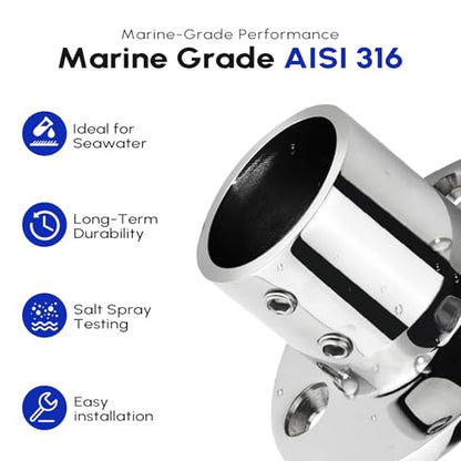 2 Pack Rail Fitting for 7/8" 1" 1-1/4" Railing, Satinless Steel 316, Marine Grade Straight Elbow 2- Way 3-Way 90 Degree Tee Connector, Boat Handrail Hardware - size: 1 inch (25mm), style: Round Base