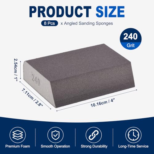 8Pcs 240Grit Angled Sanding Sponges Wet Dry Sanding Blocks - size: 240 Grit