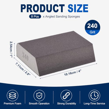 8Pcs 240Grit Angled Sanding Sponges Wet Dry Sanding Blocks - size: 240 Grit