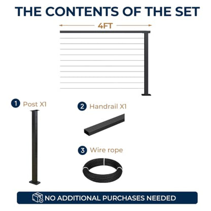 4FT Modular Cable Railing System 36" Extension Kit for Surface Mount - color: Extension kits-4FT