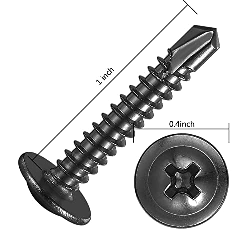 Wensilon (200Pcs)#8×1” for Sheet Metal Self-Tapping Screws 410 Black Stainless Steel Truss Head High-Strength Quick Tapping - color: Black, size: #8X1"