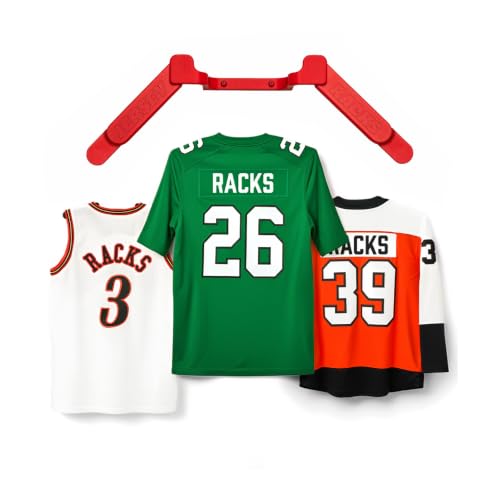 Wall Mount Display | Damage-Free Adjustable Hanger for Jerseys - color: Red