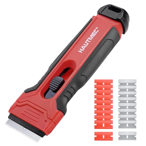 HAUTMEC Razor Blade Scraper Tool With 24Pcs Extra Blades, 10 Plastic Rozor Blades, 14 Carbon Steel Razor Blades, Removing Decals, Stickers, Labels for Glass, Tile, Window, Car, Cooktops 25031 - style: 1.52" Wide