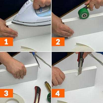 White Edge Banding 3/4 inch x 25 ft Melamine Iron On Adhesive Edging Cabinet Repair Laminate Shelf Board Countertop Furniture Strip Wood Veneer Tape Trim Peel Stick Cabinet Molding Vinyl PVC Iron - color: White, size: 3/4 in x 25 ft