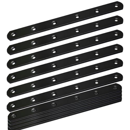 12Pack Straight Brackets Black, 8Inch 200MM Mending Plate Metal Brackets for Brace, Heavy Duty Joining Plates for Wood Fence Bookcase Cabinet, Straight Brace Repairing Mending Plates - size: 8 Inch (12 Pack)