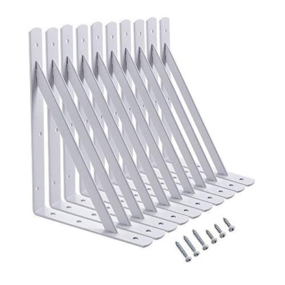 Heavy Duty Shelf Brackets, 12 x 8 Inch White Metal L Brackets, 10 Pack - color: White, size: 12 inch x 8 inch-10pcs