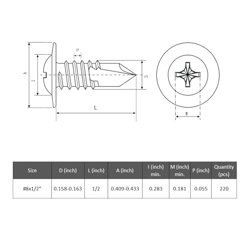VGBUY 220Pcs #8 x 1/2" Self Drilling Screws for Metal,410 Stainless Steel Black Zinc Plated,Self Tapping Sheet Metal Screws,Modified Truss Head - color: Black Modified Truss Head, size: #8 x 1/2 inch