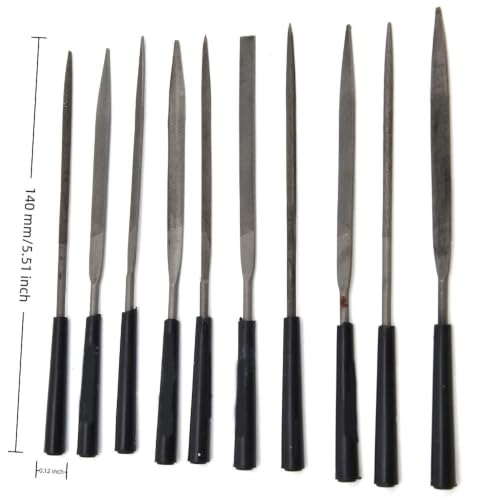 10pcs Needle File Set, 3 x 140mm Mini Carbon Steel Files with Plastic Handles for Jewelry Metal Smoothing - size: 3×140mm×10