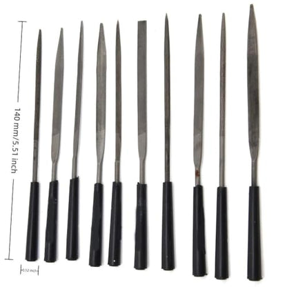 10pcs Needle File Set, 3 x 140mm Mini Carbon Steel Files with Plastic Handles for Jewelry Metal Smoothing - size: 3×140mm×10
