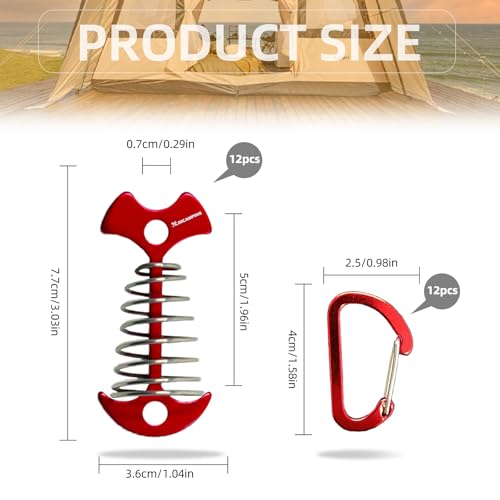Deck Anchors XINCAMPING 12pcs Aluminum Tent Pegs for Wooden Decks, Windproof Rope Tighteners & Adjusters for Tents, Canopies, Camping Furniture Red - color: Red