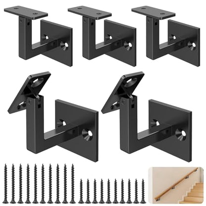 5 Pack 304 Stainless Steel Adjustable Swivel Handrail Bracket for Staircase , Square Stair Railing Bracket - color: Matte Black