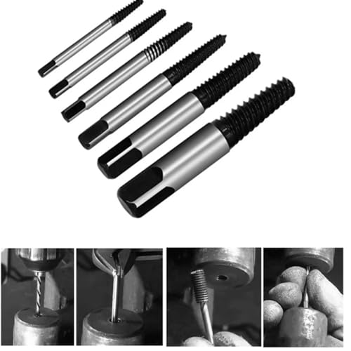 6PCs Damaged Screw Extractor Kits, Chrome-vanadium Steel Stripped Screw Extractor Broken Bolt Extractors Kit, Easy Out Damaged Bolts Remover Tool