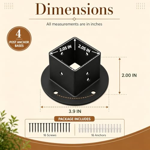 4 Pcs 2x2 in Square Post Floor Mount Brackets, Black Metal for Deck Railing