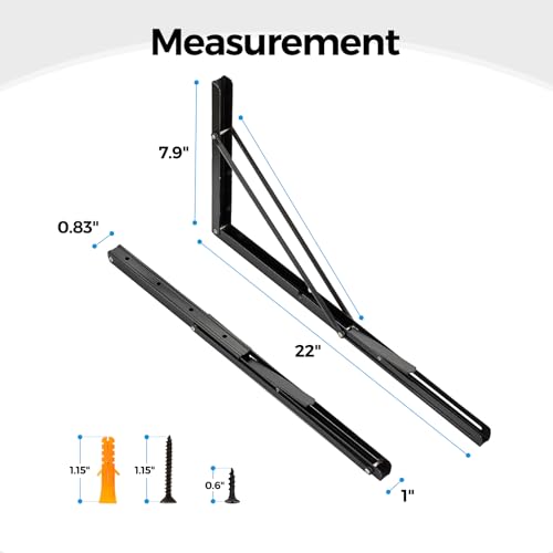 Matte Black Folding Shelf Brackets, 22 Inch, 2 Pack - size: 22 Inch