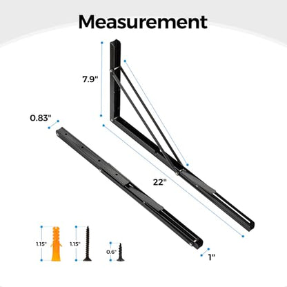 Matte Black Folding Shelf Brackets, 22 Inch, 2 Pack - size: 22 Inch