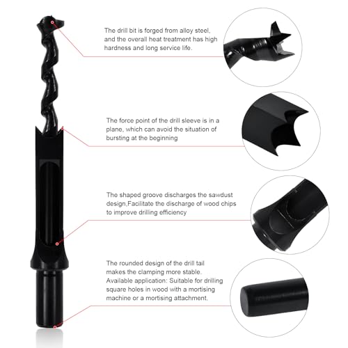 SaferCCTV Square Hole Drill Bit Set for Wood, Bearing Steel Hardness Sharp Mortise Drill Bit 3/4inch Woodworking Mortising Drill Bit - size: 3/4Inch