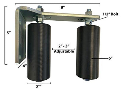 Slide Gate Guide Roller 6" Black L Rear Post Bracket Universal Heavy Duty Adjustable Dual Nylon Rollers Gate Support Assembly for Sliding Rolling Gates – Eagle Guide Rollers EG113
