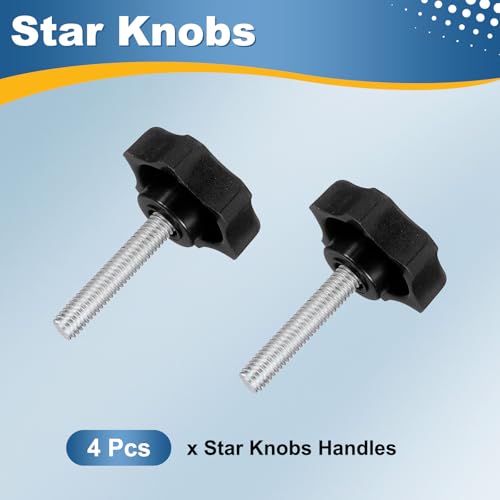 HARFINGTON 4 Pcs Star Knobs Handles M6 x 30mm (1mm Pitch) Male Thread Metric Carbon Steel Hand Tightening Clamping Screws Threaded Stud Knob Bolts for Woodworking Jigs, Black - size: M6 x 30mm