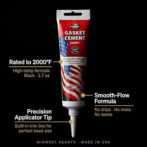 Midwest Hearth Stove Gasket Cement for Wood Stoves, Fireplaces & Inserts – High Temp 2000°F Black Adhesive – Smooth-Flow Formula, 2.7 oz Tube, Made in USA (Pack of 2) - size: 2.7 oz (Pack of 2)
