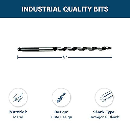 Benchmark Abrasives 3/8 Inch Auger Drill Bit for Woodworking, 5/16” Hex Shank Tool for Smooth, Clean Cuts Hole Carbon Steel Hole Cutter Drill Bit for Drilling on Soft & Hard Wood, MDF, Plywood - size: 3/8 in