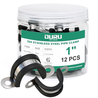 OURU 1 Inch Pipe Strap Fits 0.98"/24.9-25mm OD, Rubber U Bracket,12PCS - size: 1"