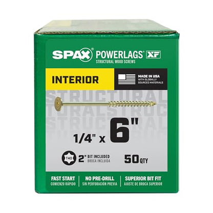 SPAX 1/4" x 6" Powerlags XF Interior Pancake Head Structural Wood Lag Screws (50 pcs) T40 T-Star Yellow Zinc Heavy Duty Framing Load-Bearing Construction Projects - size: 1/4" x 6"
