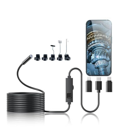 Endoscope Camera with Light, 1920P HD Borescope Camera with 33FT Semi-Rigid Snake Cable, 8 LED Lights Inspection Camera for iPhone Android - style: Single-Lens-33 FT