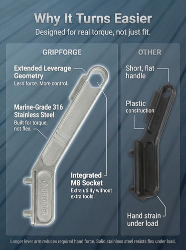 Marine-Grade 316 Stainless Steel Deck Fill Key, Boat Gas Cap Key Set with Extra-Reach Anti-Slip Handle and Built-in M8 Nut Driver, Fits 1-1/4 & 1-1/2 in. Deck Fill/Filler Caps - color: Silver