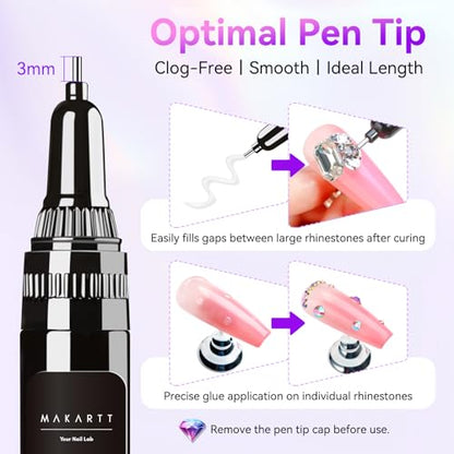 Makartt Nail Rhinestone Glue: Precision Gap Filling Gel with Brush for Gems