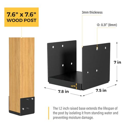 4-Pack 8x8 Post Base Adjustable Wood Anchor Bracket Decorative Plate - size: 8IN