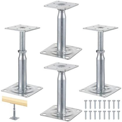4 PCS Mini Screw Jack, 5 to 7 in Adjustable Floor Jack, Deck Foundation Lift Support, Galvanized Iron Level Support for Joist, Deck, House Foundation, Strong Base with Stable Plate