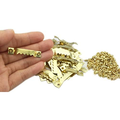 100 Pack Small Steel Sawtooth Picture Hangers with Screws (Gold) - color: Small Gold - 100 Pack