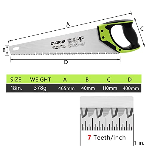 18 Inch Hand Saw, Upgraded Heavy Duty Wood Saw with Chip Removal Design Rust-proof Handsaw for Sawing Pruning Gardening Wood Plastic and Drywall - color: Green-18 Inch Upgraded