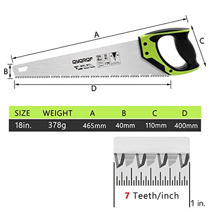 18 Inch Hand Saw, Upgraded Heavy Duty Wood Saw with Chip Removal Design Rust-proof Handsaw for Sawing Pruning Gardening Wood Plastic and Drywall - color: Green-18 Inch Upgraded