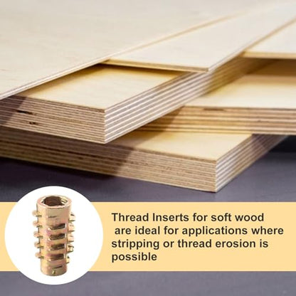 1/4-20 Threaded Inserts for Soft Wood 50 Pcs