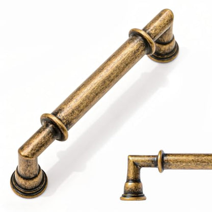 Amerdeco 10 Pack Brushed Antique Brass Cabinet Knobs 4 Inch(102mm) Single Hole Zinc Solid Kitchen Cabinet Handles Round Cabinet Drawer Pulls - color: Brushed Antique Brass, size: 4" hole center