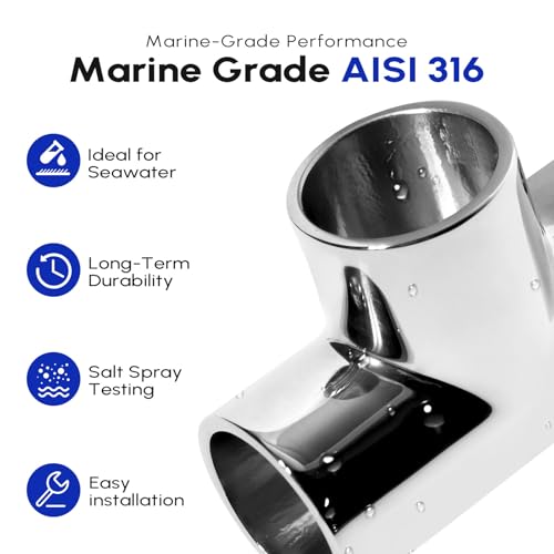 2 Pack Rail Fitting for 7/8" 1" 1-1/4" Railing, Satinless Steel 316, Marine Grade Straight Elbow 2- Way 3-Way 90 Degree Tee Connector, Boat Handrail Hardware - size: 1 inch (25mm), style: 3-Way T Style