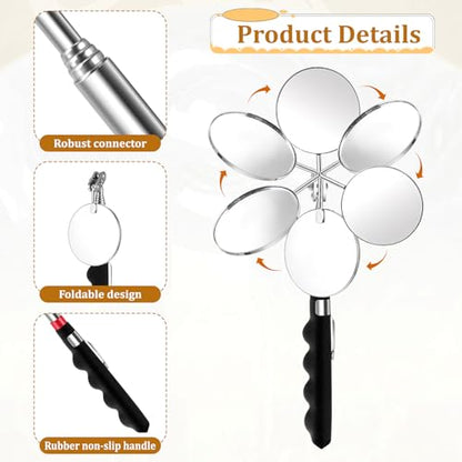 6 Pcs Telescoping Inspection Mirror Retractable Mechanical Mirror Extendable Long Handle Telescoping Mirror 360 Rotation Under Vehicle Detection Mirror for Technicians Mechanics Contractors