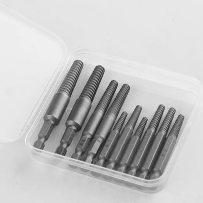 10 Pcs Damaged Screw Extractor Set – 1/4" Hex Shank Easy Out Drill Bit Kit for Broken Screws and Stripped Bolts – Bolt Removal Tool for Home Use