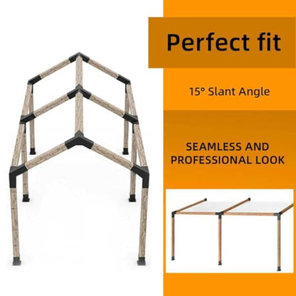 1Pc 15° Lean Pergola Kit 4x4(Inner 3.5x3.5), 4-Way Slanted Pergola Roof Bracket,Wood Post Bracket DIY Gazebo Brackets-Hardware Kit for Outdoor Wood Beam Post Sunroom Carport Cabin.