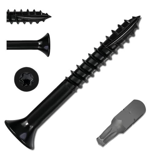 300 Pcs Deck Screws #9 X 3 Exterior Wood Screws T25 Star Drive Flat Head Screws, Rust Resistant, Oxide Coating, T25 Star Bit Included, Black - color: Black, size: 300 Pcs