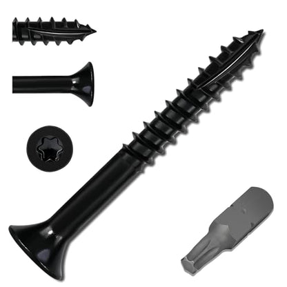 300 Pcs Deck Screws #9 X 3 Exterior Wood Screws T25 Star Drive Flat Head Screws, Rust Resistant, Oxide Coating, T25 Star Bit Included, Black - color: Black, size: 300 Pcs