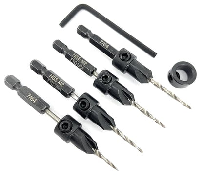 FTG USA 4 Pc #4 (7/64") Tapered Countersink Drill Bit Set with 1 Stop - size: #4, style: Same Sort 4 Pc